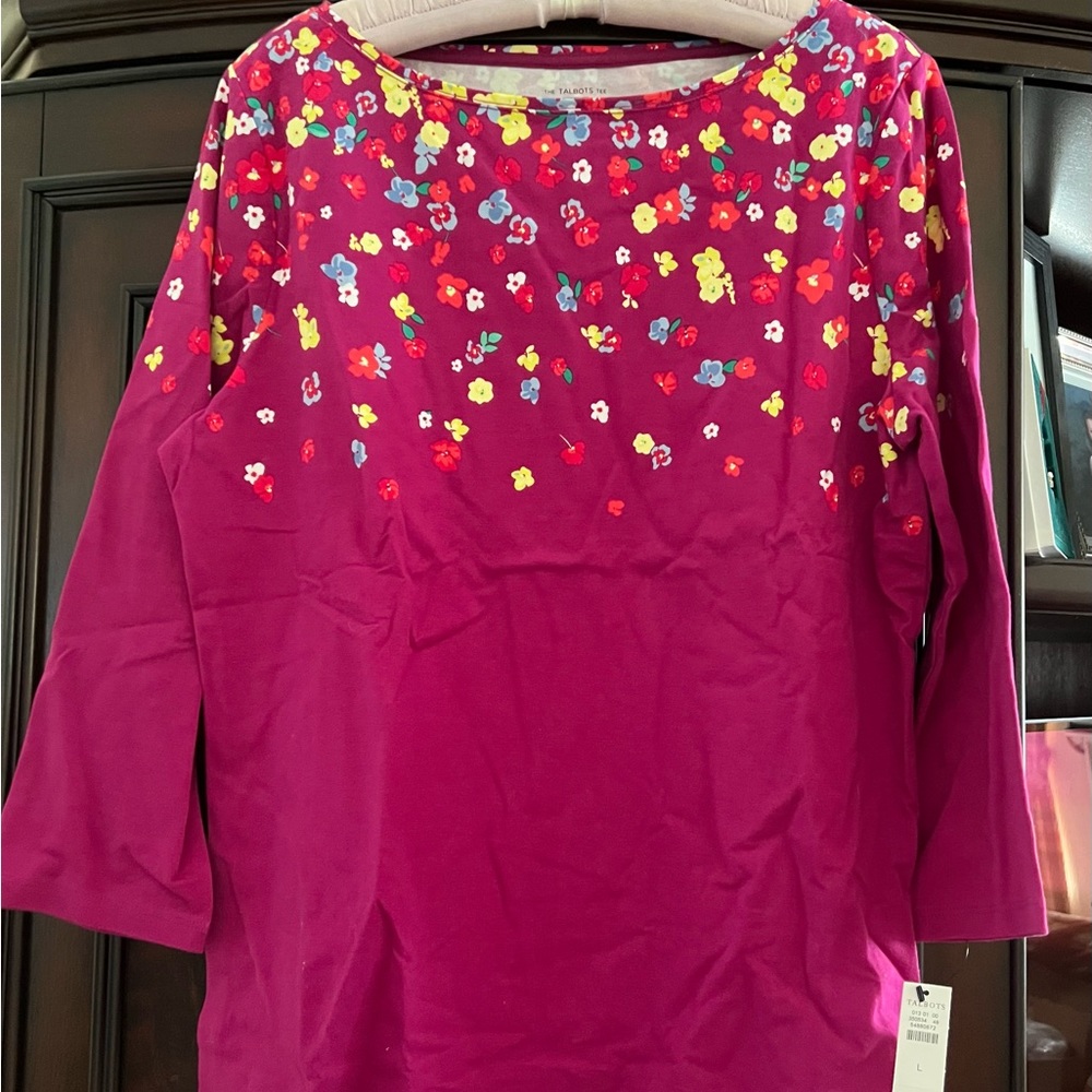 TALBOTS Wild Aster Multi Bateau Neck color top